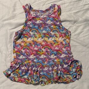 Posh Peanut Lisa Frank Girls' Rainbow Unicorn Ruffle Tank Top - Pink & Purple